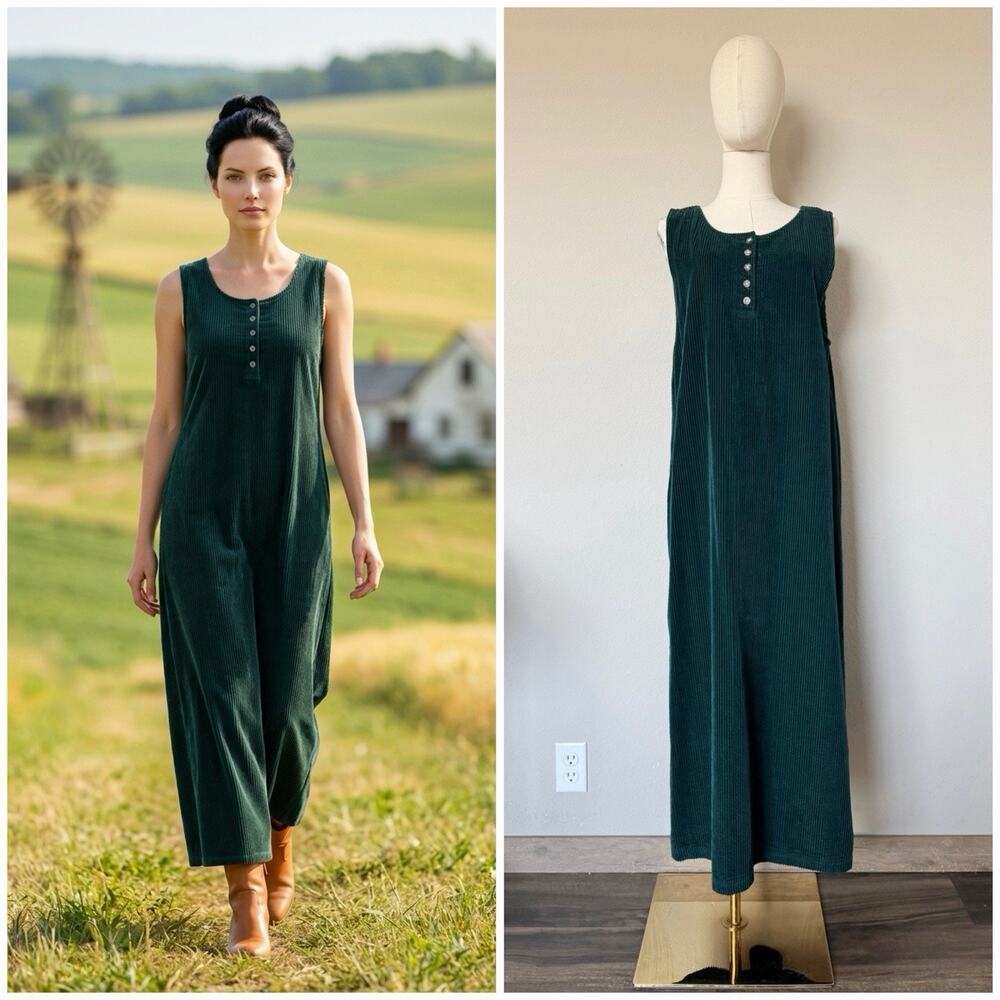 Talbots Vintage 90s Women’s Green Corduroy Dress Jumper Cottagecore Size 12